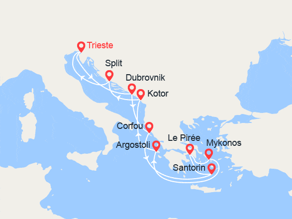 itinéraire croisière Iles grecques : Croatie, Grèce, Monténégro