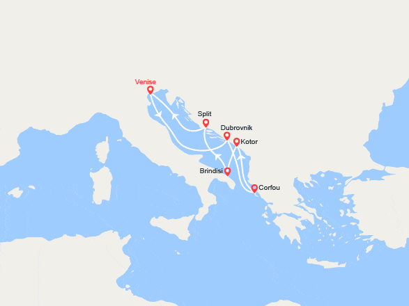 itinéraire croisière Méditerranée Occidentale : Croatie, îles Grecques, Monténégro, Italie