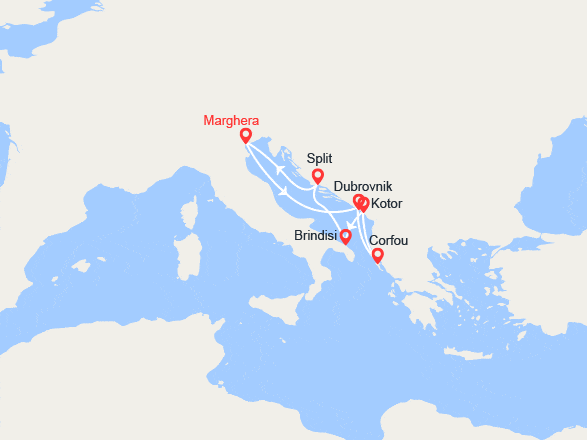 itin&eacute;raire croisi&egrave;re Méditerranée Occidentale : Croatie, îles Grecques, Monténégro, Italie 