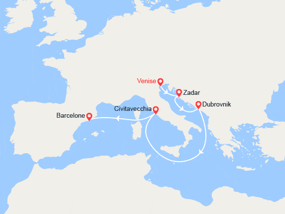 itinéraire croisière Méditerranée Occidentale : Croatie, Italie, Espagne