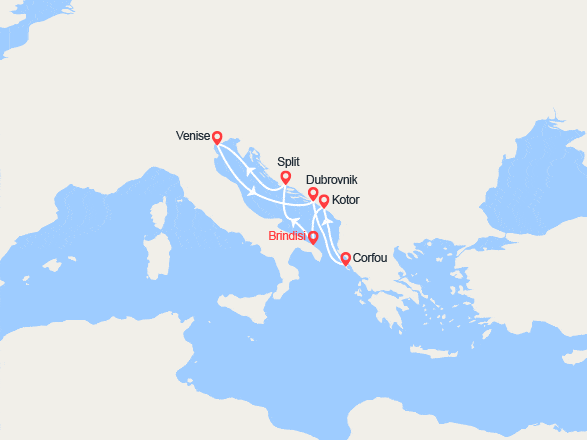 itin&eacute;raire croisi&egrave;re Méditerranée Orientale : Croatie, Italie, îles Grecques 