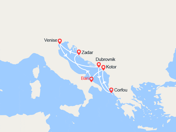 itinéraire croisière Méditerranée Orientale : Croatie, Italie, Iles grecques, Monténégro