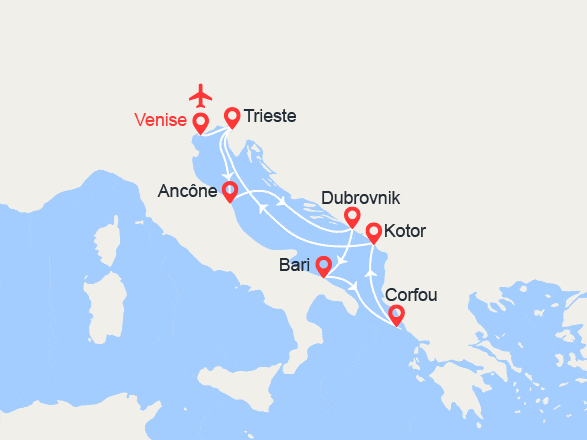 itinéraire croisière Croatie/Adriatique : Croatie, Italie, Iles grecques, Monténégro || Vols inclus