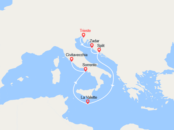 itinéraire croisière Méditerranée Orientale : Croatie, Malte et Italie