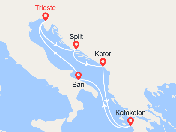 itinéraire croisière Méditerranée : Croatie, Monténégro, Grèce: Split, Kotor, Katakolon, Bari 