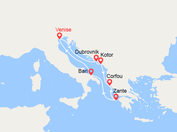 itinéraire croisière Croatie/Adriatique : Croatie, Monténégro, Iles grecques, Italie