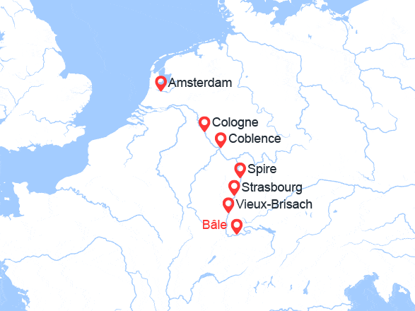 itin&eacute;raire croisi&egrave;re Rhin et ses affluents : Croisière Rhin et Pays-Bas – Suisse, Allemagne, France et Pays-Bas 