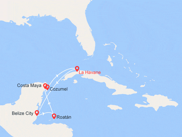 itinéraire croisière Cuba : Cuba, Belize, Honduras, Mexique