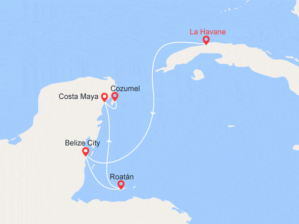 itinéraire croisière Caraïbes et Antilles - Cuba : Cuba, Belize, Honduras, Mexique