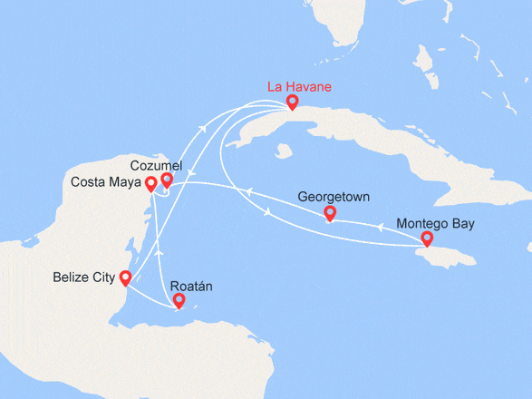 itinéraire croisière Cuba : Cuba, Belize, Honduras, Mexique, Jamaïque, Iles Cayman