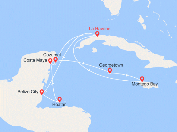 itinéraire croisière Cuba : Cuba, Belize, Honduras, Mexique, Jamaïque, Iles Cayman