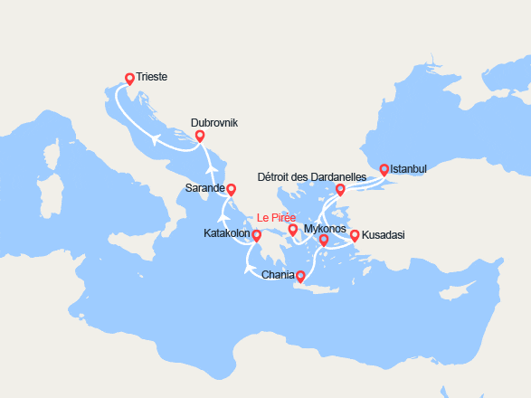 itinéraire croisière Méditerranée Orientale : D'Athènes à Trieste: Istanbul, Mykonos, Albanie, Croatie