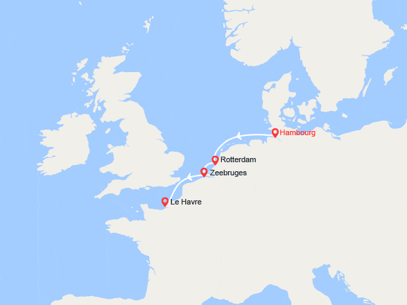 itinéraire croisière Europe du Nord : D'Hambourg au Havre