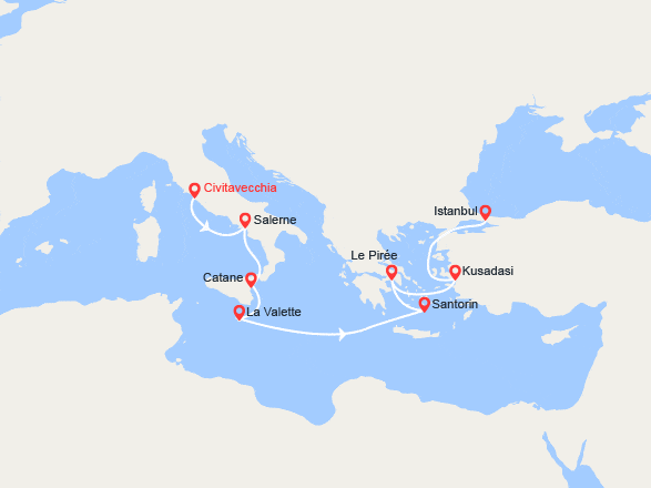 itin&eacute;raire croisi&egrave;re Méditerranée Orientale : D’Italie à Istanbul : Malte, Grèce,Turquie 