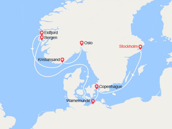 itin&eacute;raire croisi&egrave;re Fjords : Danemark, Allemagne, Norvège 