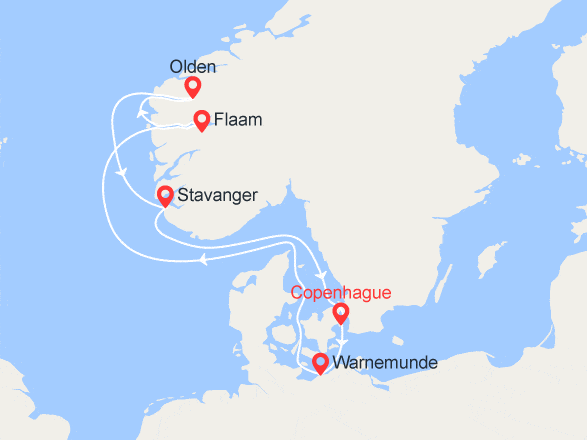 itinéraire croisière Fjords - Fjords : Danemark, Allemagne, Norvège