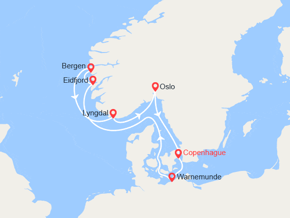 itinéraire croisière Europe du Nord : Danemark, Allemagne, Norvège, Oslo