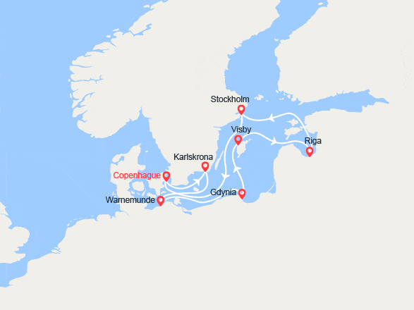 itin&eacute;raire croisi&egrave;re Baltique : Danemark, Allemagne, Pologne, Lettonie, Suède 