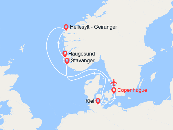 itinéraire croisière Europe du Nord - Fjords : Danemark, Norvège, Allemagne