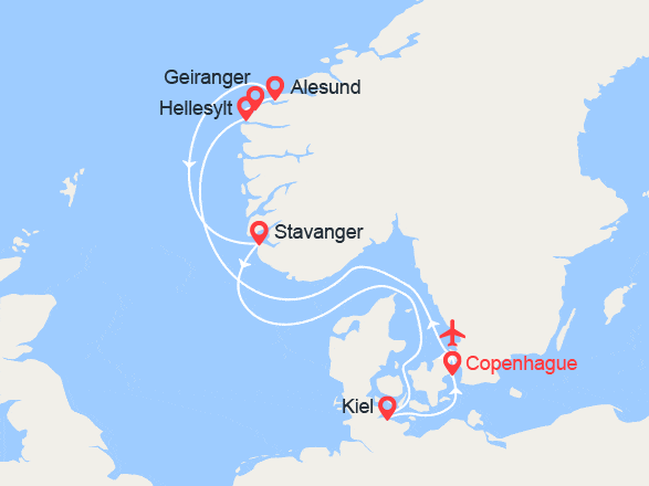 itinéraire croisière Europe du Nord - Fjords : Danemark, Norvège, Allemagne