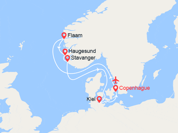 itinéraire croisière Europe du Nord - Fjords : Danemark, Norvège, Allemagne