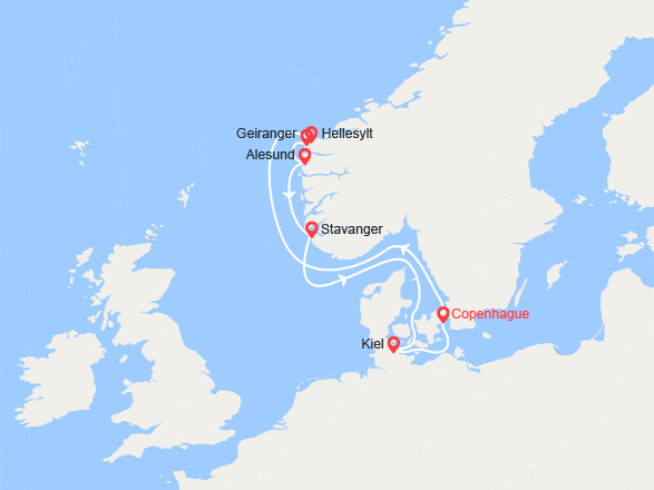 itinéraire croisière Europe du Nord : Danemark, Norvège, Allemagne 
