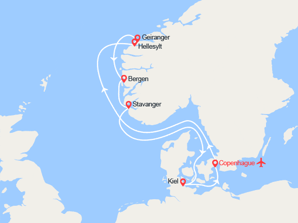 itinéraire croisière Fjords : Danemark, Norvège, Allemagne - Vols inclus