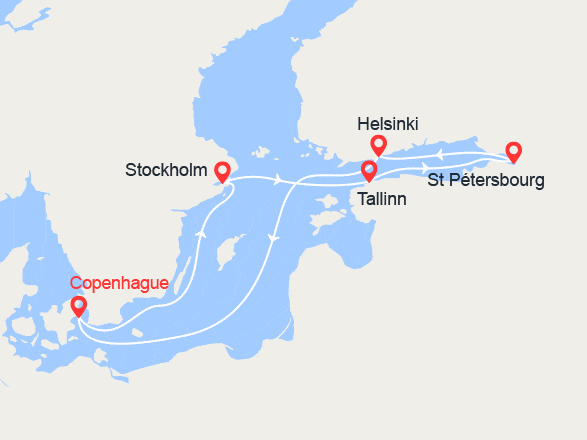 itinéraire croisière Baltique : Danemark, Suède, Estonie, Russie, Finlande