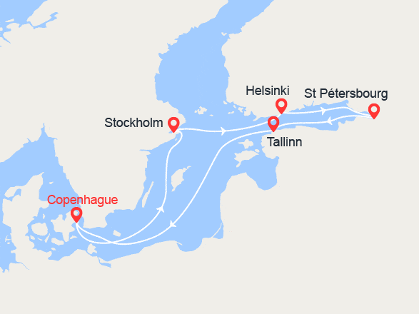 itinéraire croisière Baltique : Danemark, Suède, Finlande, Russie, Estonie