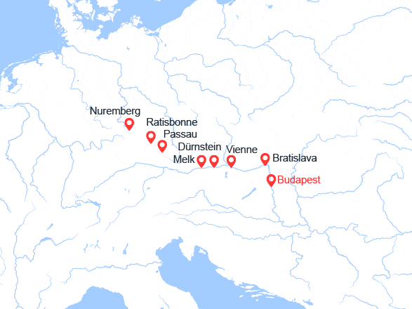 itin&eacute;raire croisi&egrave;re Danube : Danube : de Budapest à Nuremberg via Bratislava, Vienna, Melk 