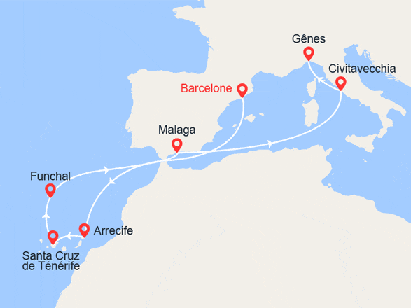 itinéraire croisière Canaries Madère : De Barcelone à Gênes : Iles Canaries, Madère, Italie