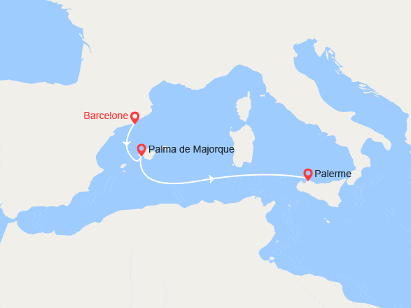 itinéraire croisière Méditerranée Occidentale : De Barcelone à Palerme 