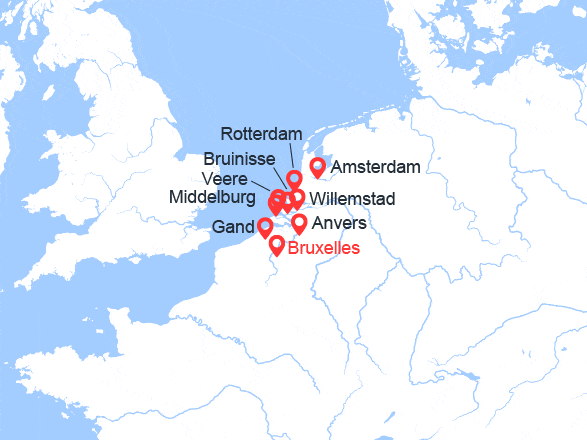 itin&eacute;raire croisi&egrave;re Rhin et ses affluents : De Bruxelles à Amsterdam 