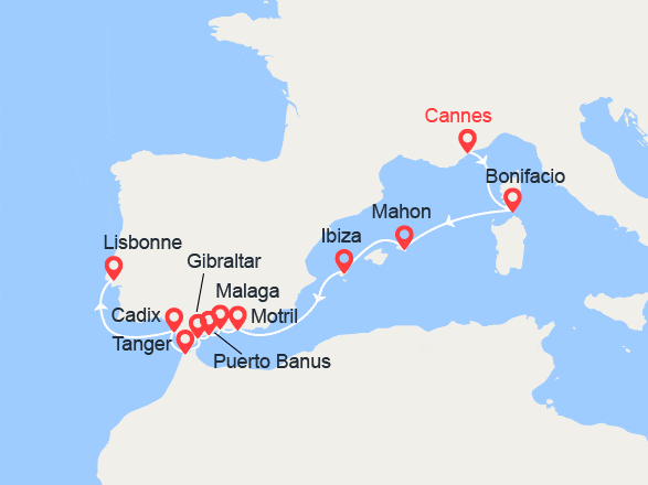 itinéraire croisière Iles Baléares : De Cannes à Lisbonne
