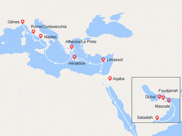 itinéraire croisière Méditerranée : De Dubaï à Nice