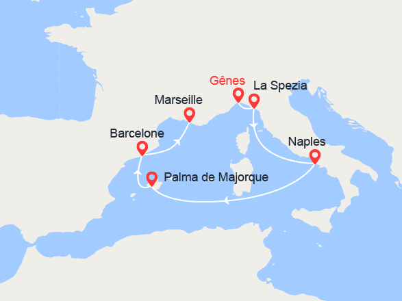 itinéraire croisière Iles Baléares : De Gênes à Marseille : Italie, Majorque, Barcelone