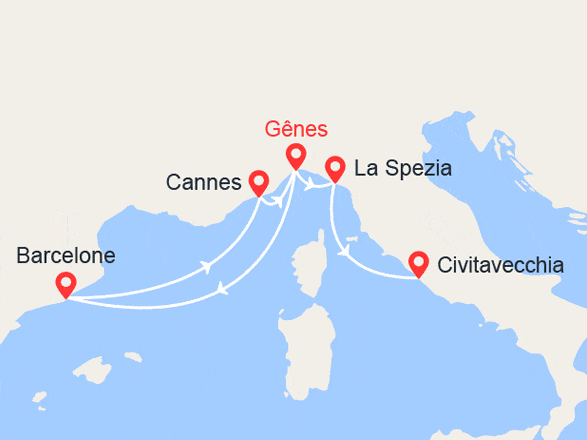 itinéraire croisière Méditerranée : De Gênes à Rome : Barcelone, Cannes, Italie
