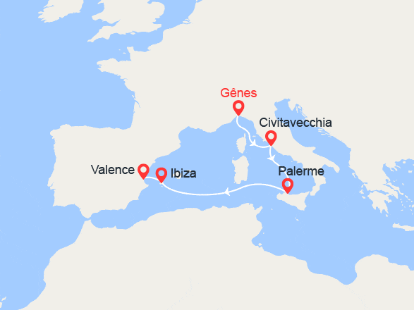 itinéraire croisière Méditerranée : De Gênes à Valence: Itlie, Sicile, Ibiza