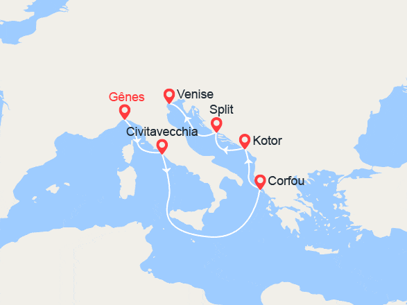 itinéraire croisière Méditerranée Orientale : De Gênes à Venise: Corfou, Kotor, Split