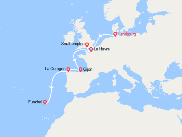 itinéraire croisière Transatlantique : De Hambourg à Funchal