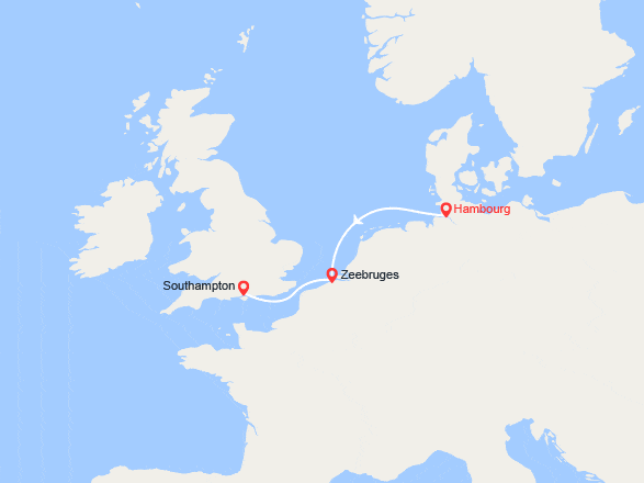 itin&eacute;raire croisi&egrave;re Europe du Nord : De Hambourg à Southampton 