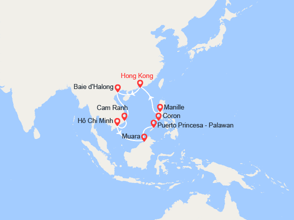 itin&eacute;raire croisi&egrave;re Asie : De Hong Kong aux Philippines : Hanoï, Baie d’Ha Long, Saïgon, Brunéi 