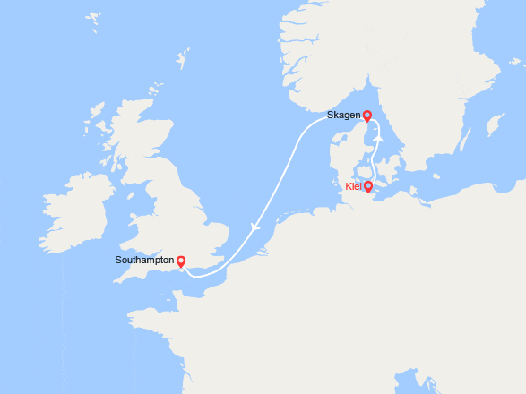 itinéraire croisière Europe du Nord : De Kiel à Southampton