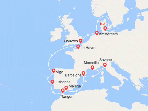 itinéraire croisière Europe du Nord : De l'Allemagne jusqu'à l'Italie