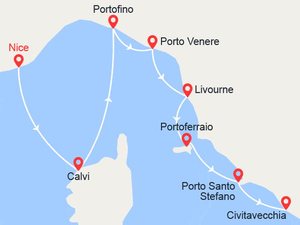 itinéraire croisière Méditerranée : De la Côte d'Azur aux rivages italiens
