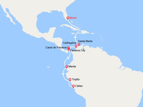itinéraire croisière Caraïbes et Antilles : De la Floride au Pérou : Colombie, canal de Panama, Equateur