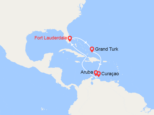 itin&eacute;raire croisi&egrave;re Caraïbes et Antilles : De la Floride aux Caraïbes : Grand Turk, Aruba, Curaçao 