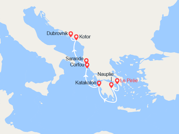 itinéraire croisière Méditerranée Orientale : De la mer Ionienne à l'Adriatique