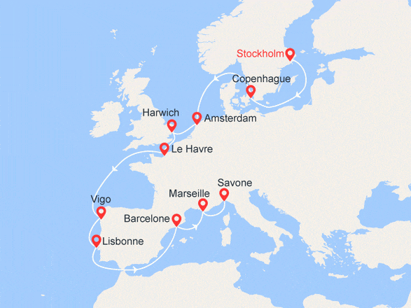 itinéraire croisière Europe du Nord : De la Suède à l'Italie : Europe du Nord et Méditerranée