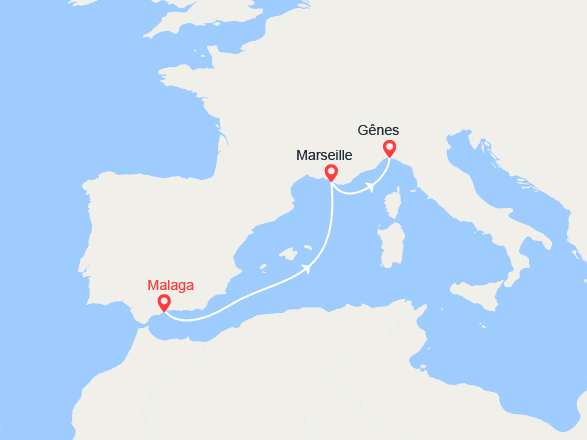 itinéraire croisière Méditerranée Occidentale : De Malaga à Gênes